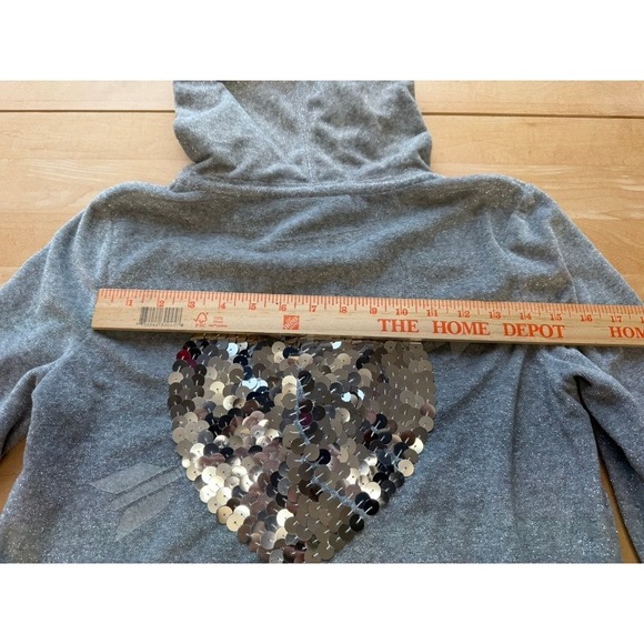VTG"PINK" Victorias Secret Grey Metallic Sequin Heart Full Zip Hoodie Medium Y2K - Picture 16 of 16